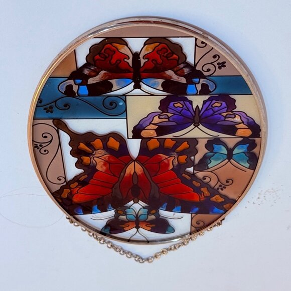 Butterfly Stained Suncatcher Decorative Window Art Oval Hanging VTG Home Swirl - Picture 4 of 12